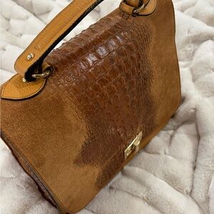 Camel colored large leather handbag